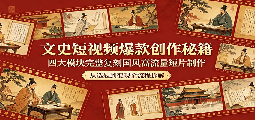 文史短视频爆款创作秘籍:四大模块完整复刻国风高流量短片制作-优优云网创