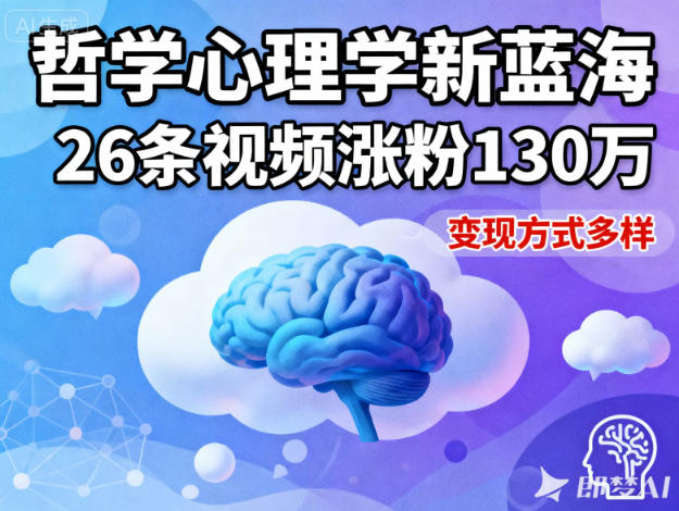 短视频新蓝海，哲学心理学赛道，26条视频涨粉130W，变现方式多样-优优云网创