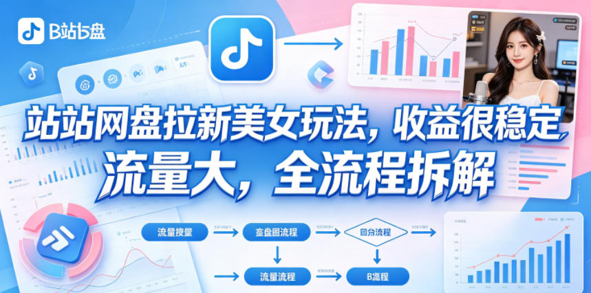 B站网盘拉新美女玩法,收益很稳定,流量大,全流程拆解-优优云网创