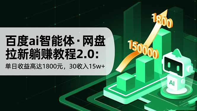 百度ai智能体·网盘拉新躺赚教程2.0：单日收益高达1800元，30收入15w+-优优云网创