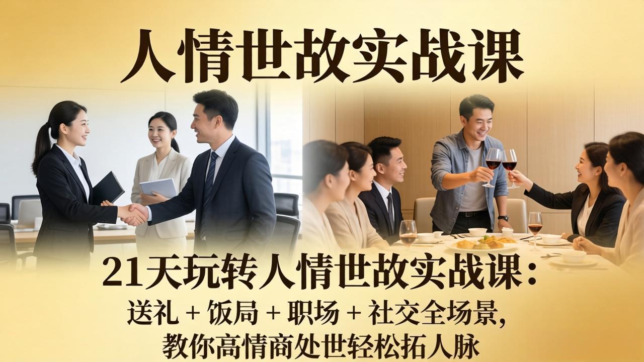 21 天玩转人情世故实战课：送礼 + 饭局 + 职场 + 社交全场景，教你高情商处世轻松拓人脉-优优云网创