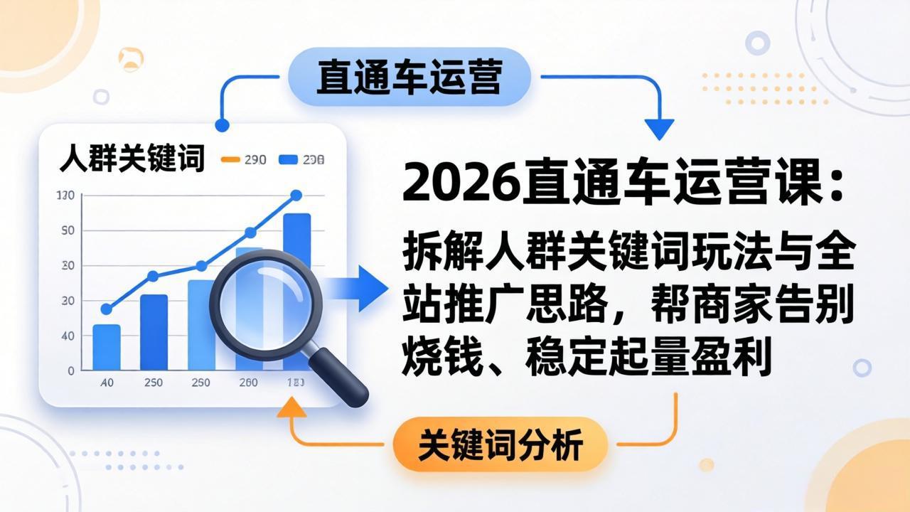 2026直通车运营课：拆解人群关键词玩法与全站推广思路，帮商家告别烧钱、稳定起量盈利-优优云网创