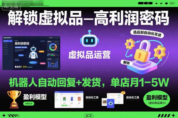 解锁虚拟品高利润密码：机器人自动回复+发货，单店月1-5W【揭秘】-优优云网创