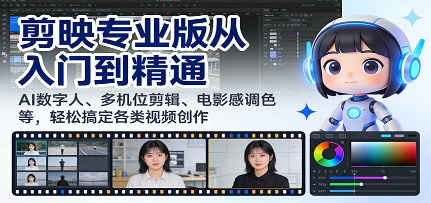 剪映专业版从入门到精通：AI数字人、多机位剪辑、电影感调色等，轻松搞定各类视频创作-优优云网创