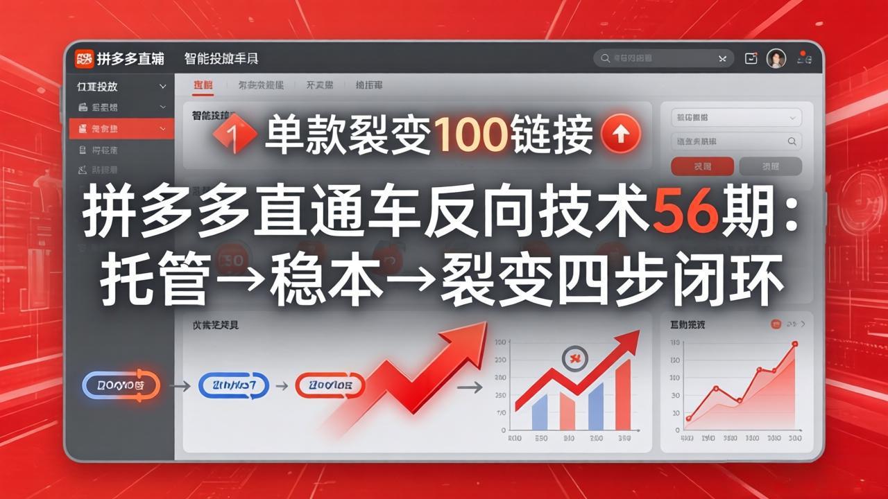 拼多多直通车反向技术56期：托管→稳本→裂变四步闭环，单款裂变100链接抢占核心流量-优优云网创