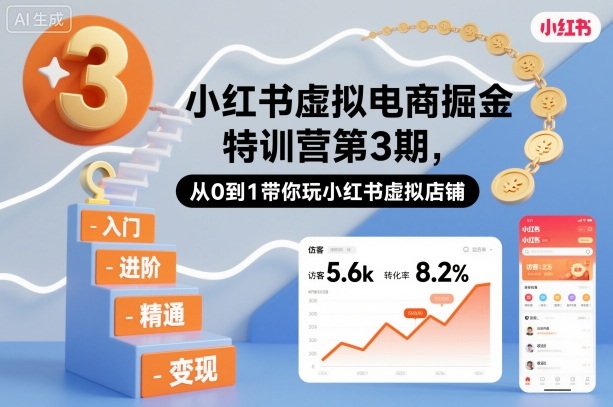 小红书虚拟电商掘金特训营第3期,从0到1带你玩小红书虚拟店铺-优优云网创