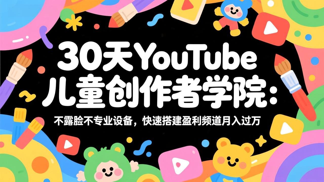 30天YouTube儿童创作者学院：不露脸不专业设备，快速搭建盈利频道月入过万-优优云网创