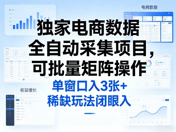 独家电商数据全自动采集项目,可批量矩阵操作,单窗口日入3张+,稀缺玩法闭眼入【揭秘】
