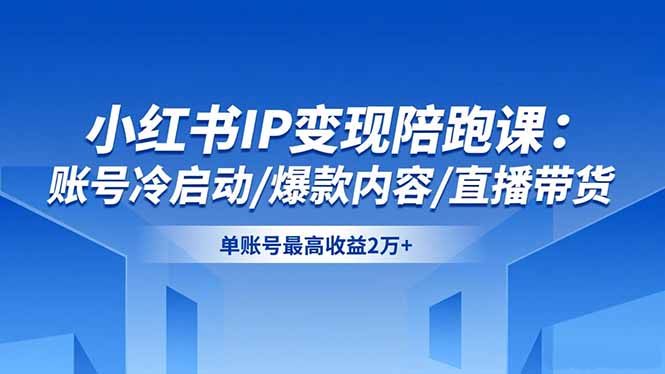 小红书IP变现陪跑课：账号冷启动/爆款内容/直播带货，单账号最高收益2万+-优优云网创