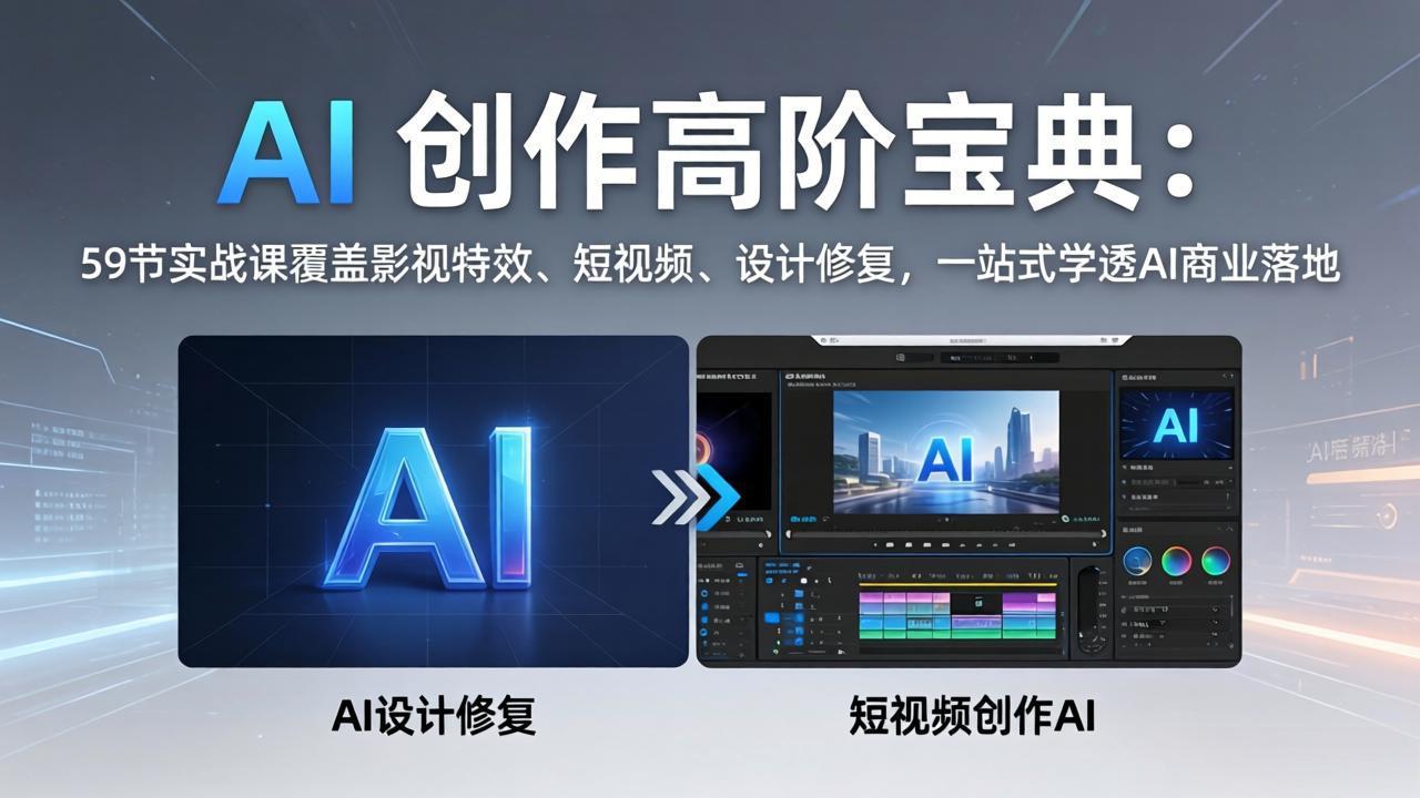 AI 创作高阶宝典：59节实战课覆盖影视特效、短视频、设计修复，一站式学透AI商业落地-优优云网创