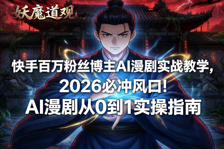 快手百万粉丝博主AI漫剧实战教学,2026必冲风口!AI漫剧从0到1实操指南-优优云网创
