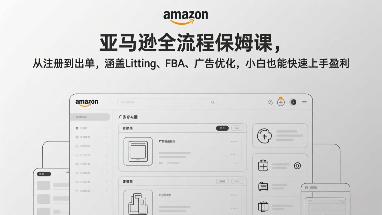 亚马逊全流程保姆课,从注册到出单,涵盖Listing、FBA、广告优化,小白也能快速上手盈利-优优云网创