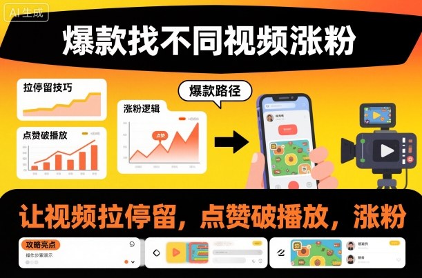 爆款找不同视频涨粉，让视频拉停留，实现点赞，破播放，涨粉-优优云网创
