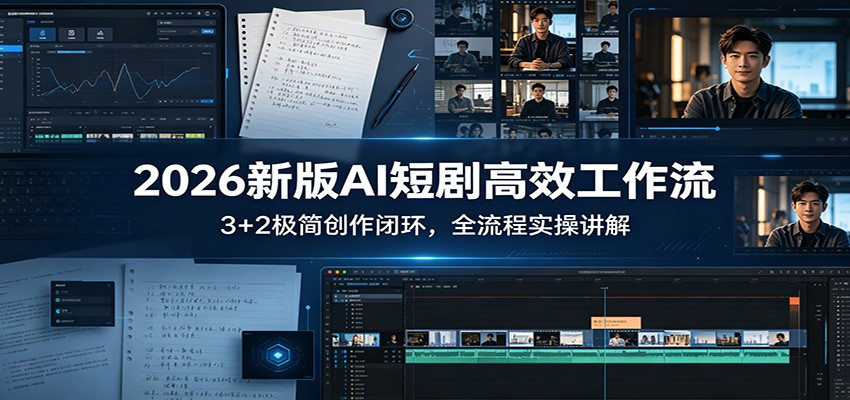 2026新版AI短剧高效工作流：3+2极简创作闭环，全流程实操讲解-优优云网创