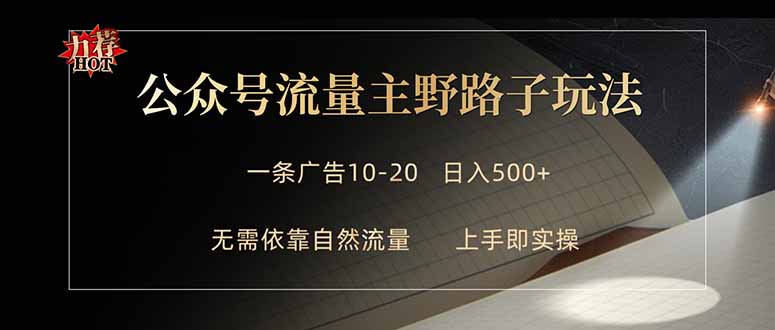 公众号流量主野路子玩法 单条广告10-20元 日入500+-优优云网创
