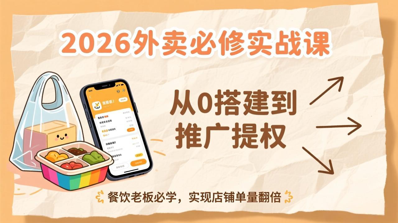 2026外卖必修实战课：从0搭建到推广提权，餐饮老板必学，实现店铺单量翻倍-优优云网创