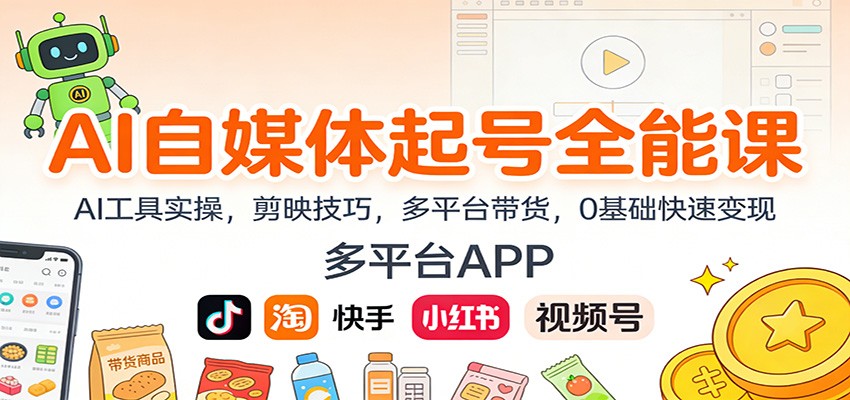 AI自媒体起号全能课:AI工具实操,剪映技巧,多平台带货,0基础快速变现-优优云网创