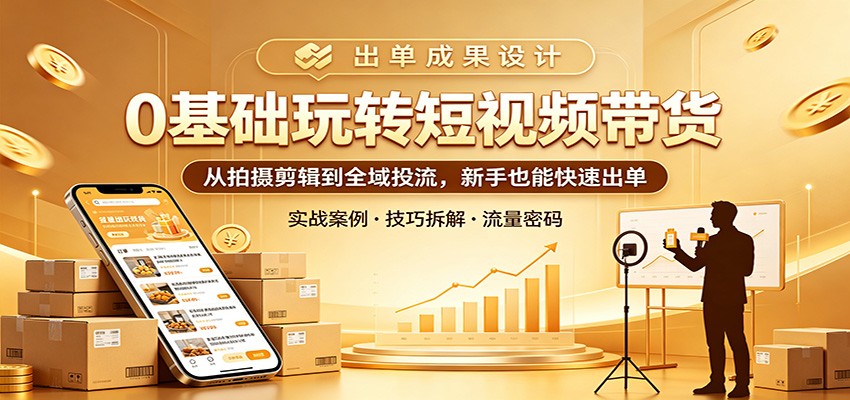 0基础玩转短视频带货:从拍摄剪辑到全域投流,新手也能快速出单-优优云网创