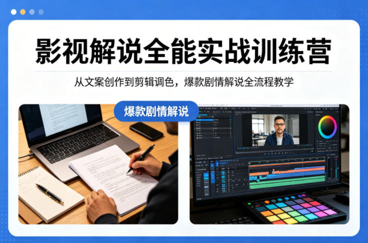 影视解说全能实战训练营：从文案创作到剪辑调色，爆款剧情解说全流程教学-优优云网创