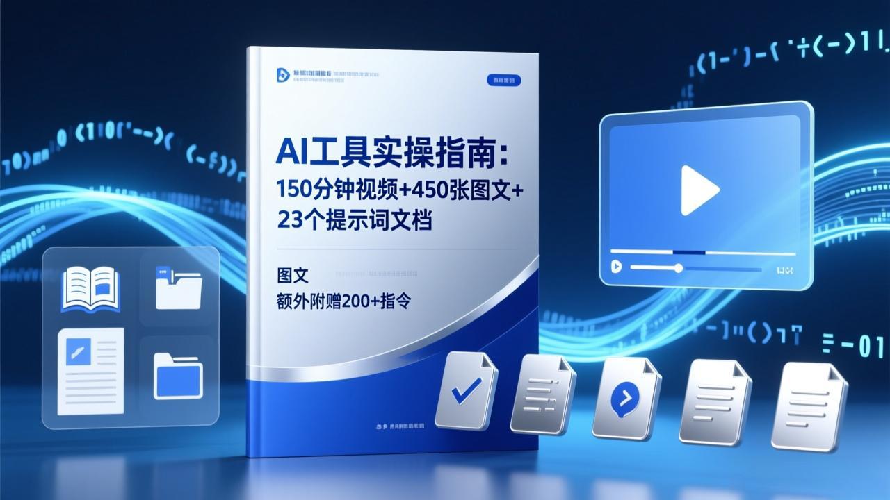 AI工具实操指南：150分钟视频+450张图文+23个提示词文档，额外附赠200+指令-优优云网创
