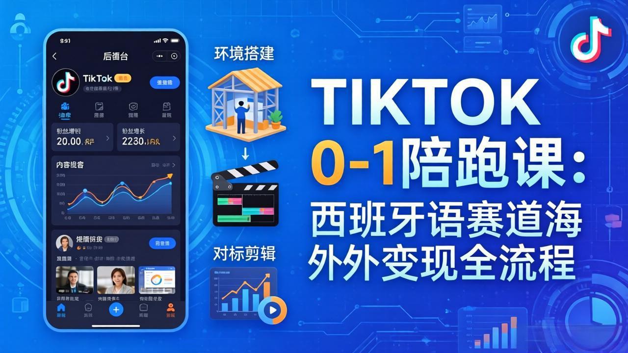 TIKTOK 0-1 陪跑课：从环境搭建到刷对标剪辑，西班牙语赛道海外变现全流程-优优云网创