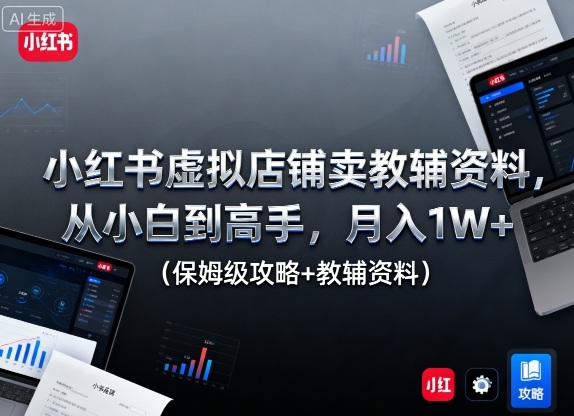 小红书虚拟店铺卖教辅资料，从小白到高手，月入1W+(保姆级攻略+教辅资料)-优优云网创