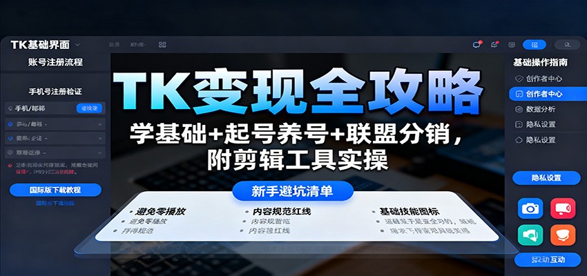 TK变现全攻略：学基础+起号养号+联盟分销，附剪辑工具实操-优优云网创