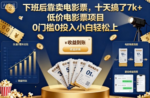 下班后靠卖电影票,十天搞了7k+,低价电影票项目,0门槛0投入小白轻松上手【揭秘】