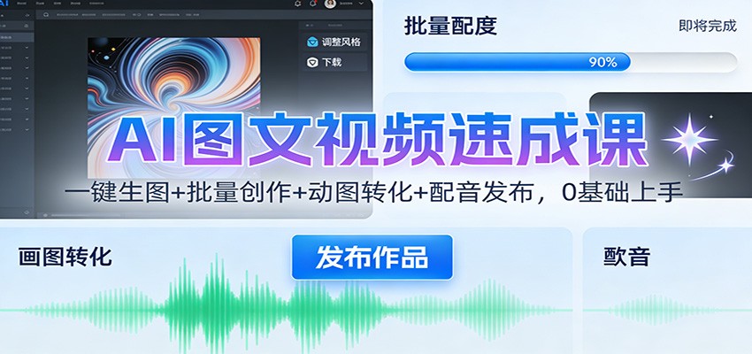 AI图文视频速成课：一键生图+批量创作+动图转化+配音发布，0基础上手-优优云网创