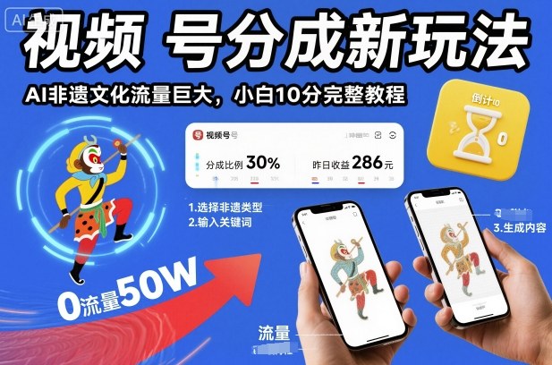视频号分成新玩法，AI非遗文化流量巨大，小白10分钟搞定，完整教程-优优云网创