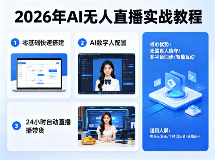 2026年AI无人直播实战教程,零基础也能快速搭建AI数字人无人直播间,实现24小时自动直播带货-优优云网创