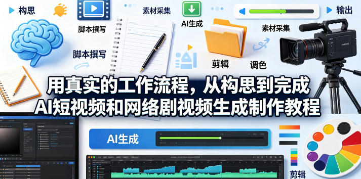 用真实的工作流程，从构思到完成AI短视频和网络剧视频生成制作教程-中英字幕-优优云网创