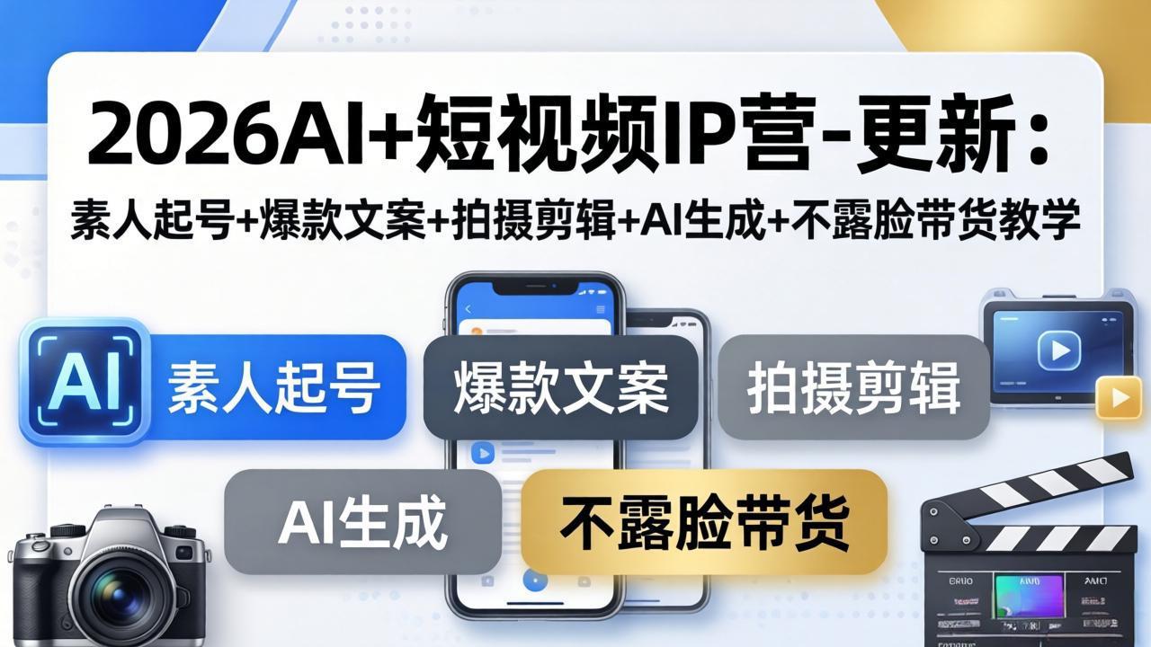 2026AI+短视频IP营-更新：素人起号+爆款文案+拍摄剪辑+AI生成+不露脸带货教学-优优云网创