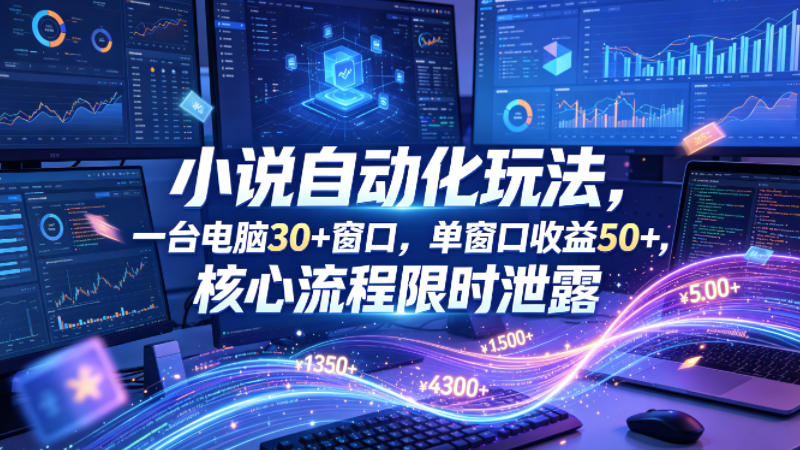 小说挂G自动化玩法，一台电脑30+窗口，单窗口收益50+，核心流程限时泄露【揭秘】-优优云网创