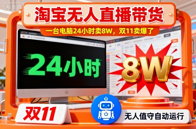 淘宝无人直播带货,一台电脑214小时卖8W,双11卖爆了【揭秘】-优优云网创