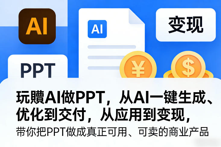玩賺AI做PPT，从AI一键生成、优化到交付，从应用到变现，带你把PPT做成真正可用、可卖的商业产品(更新0513)-优优云网创