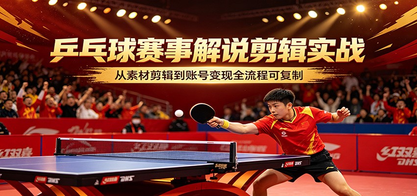 乒乓球赛事解说剪辑实战，从素材剪辑到账号变现全流程可复制-优优云网创
