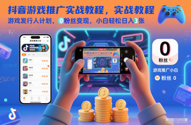 抖音游戏推广实战教程，游戏发行人计划，0粉丝变现，小白轻松日入3张-优优云网创
