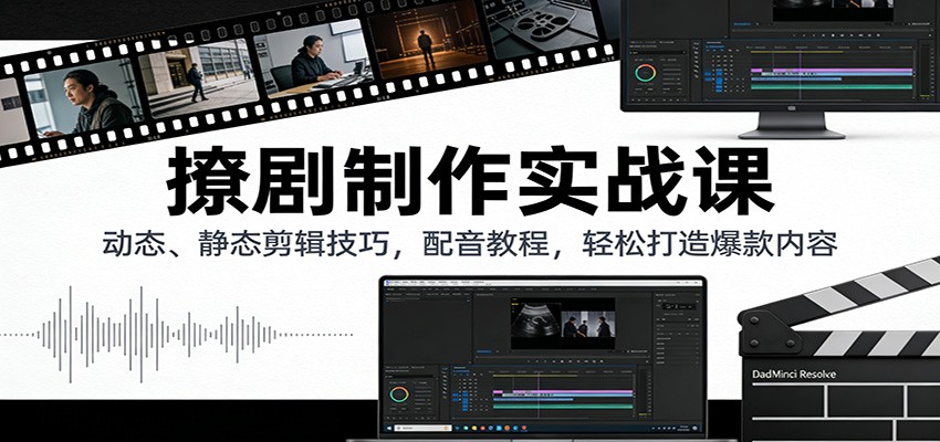 撩剧制作实战课:动态、静态剪辑技巧,配音教程,轻松打造爆款内容-优优云网创