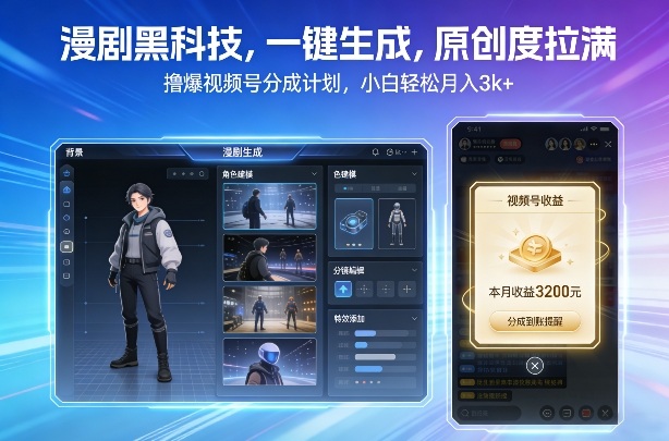 漫剧黑科技，一键生成，原创度拉满，撸爆视频号分成计划，小白轻松月入3k+-优优云网创