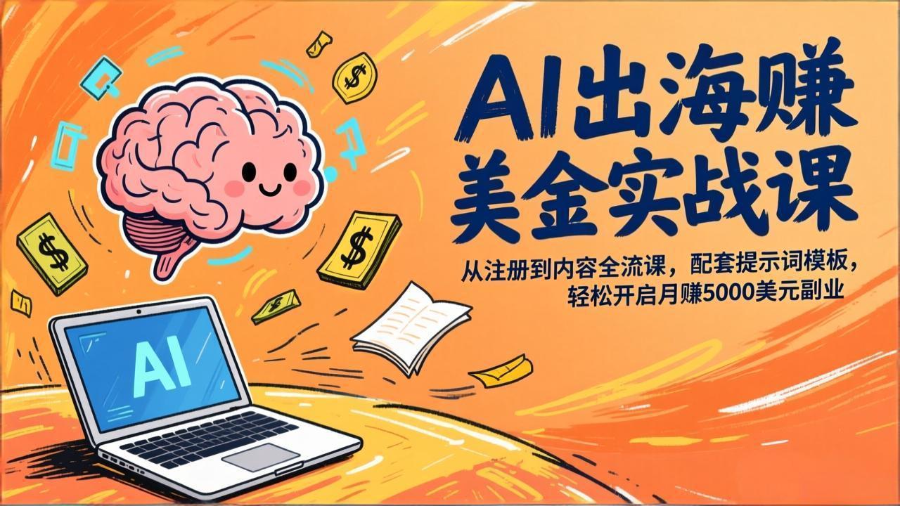 AI出海赚美金实战课，从注册到内容全流程，配套提示词模板，轻松开启月赚5000美元副业-优优云网创