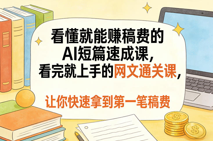 看懂就能賺稿费的AI短篇速成课，看完就上手的网文通关课，让你快速拿到第一笔稿费-优优云网创