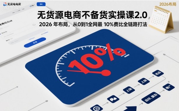 无货源电商不备货实操课2.0,2026年布局,从0到1全网最低10%费比全链路打法【更新中】-优优云网创