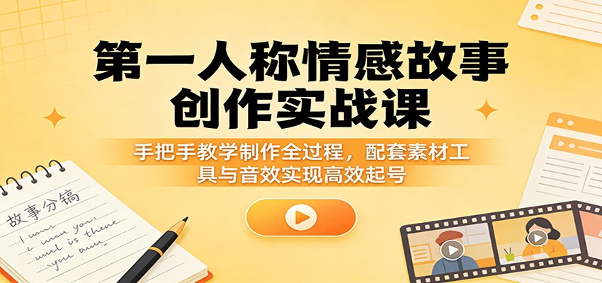 第一人称情感故事创作实战课：手把手教学制作全过程，配套素材工具与音效实现高效起号-优优云网创