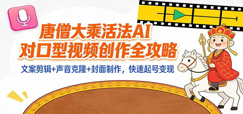 “大乘活法”AI对口型视频创作全攻略：文案剪辑+声音克隆+封面制作，快速起号变现-优优云网创