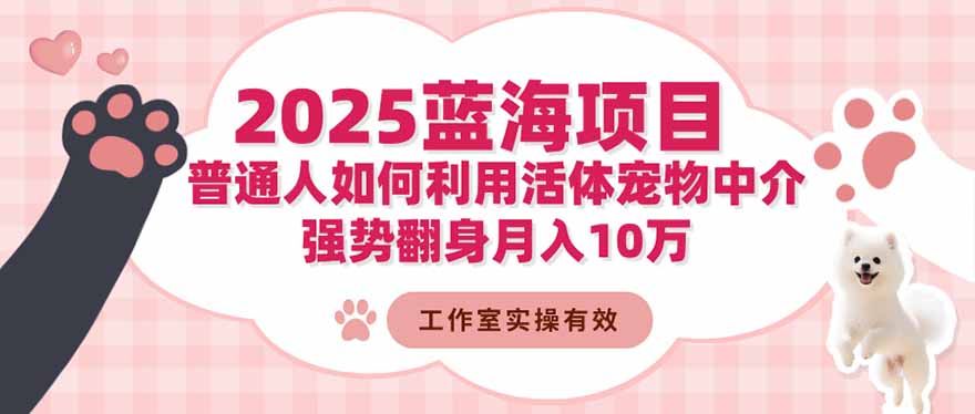 2025蓝海项目:普通人如何利用活体宠物中介,强势翻身月入10万-优优云网创