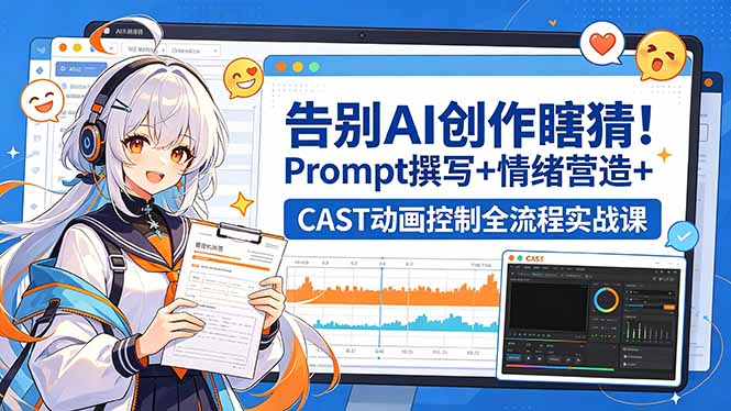 告别AI创作瞎猜！Prompt撰写+情绪营造+CAST动画控制全流程实战课-优优云网创