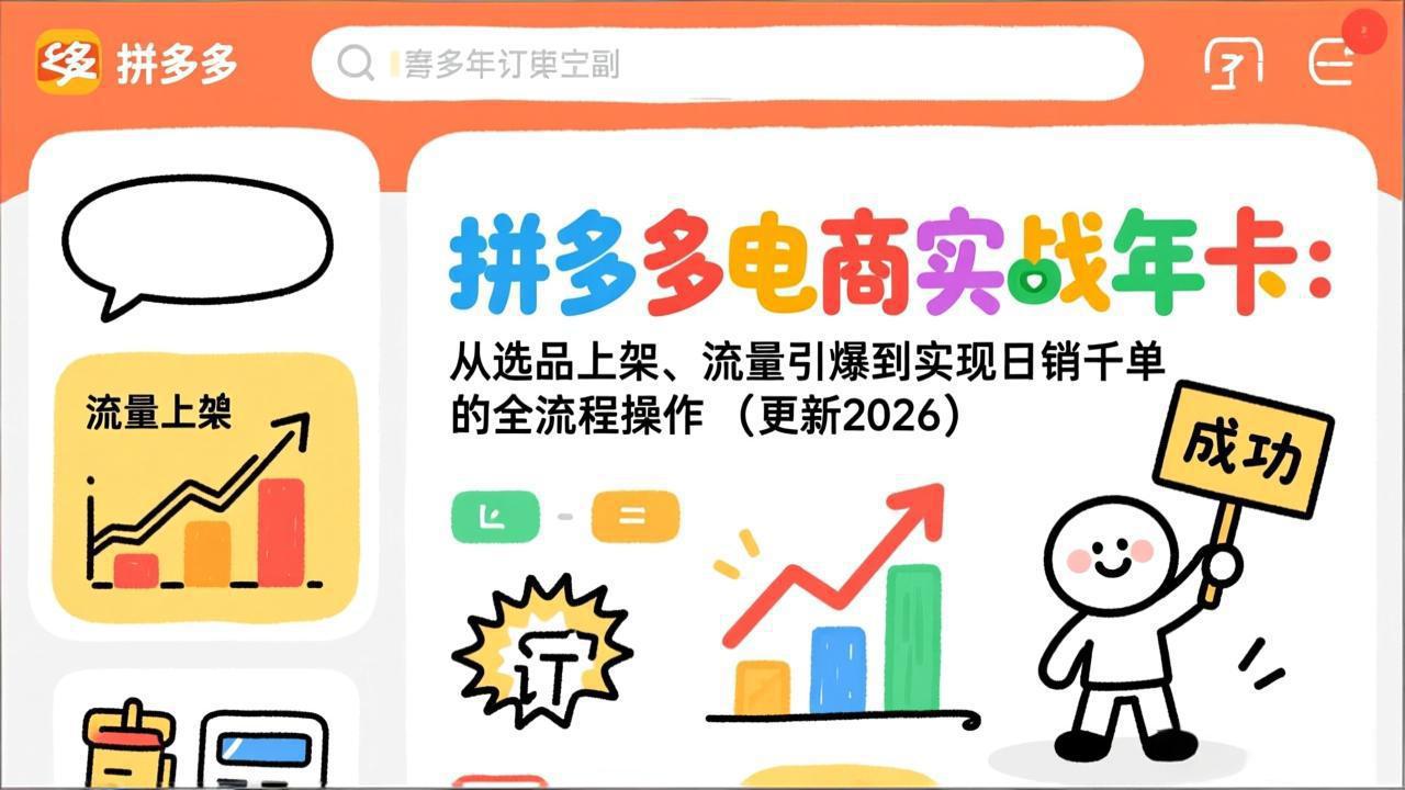 拼多多电商实战年卡：从选品上架、流量引爆到实现日销千单的全流程操作(更新2026-优优云网创