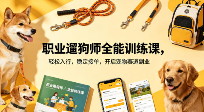 职业遛狗师全能训练课,轻松入行,稳定接单,开启宠物赛道副业-优优云网创