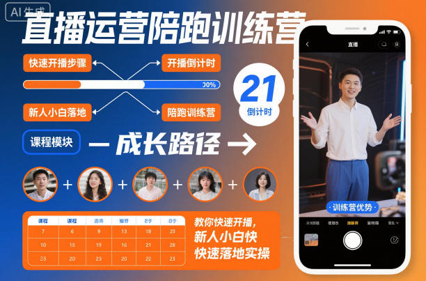 直播运营陪跑训练营，教你快速开播，新人小白快速落地实操-优优云网创
